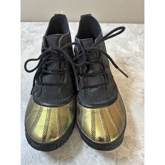 Sorel Women's Out N About Plus Lux Sparkle Toe Gold Black Waterproof Boots 7.5 - Picture 5 of 8